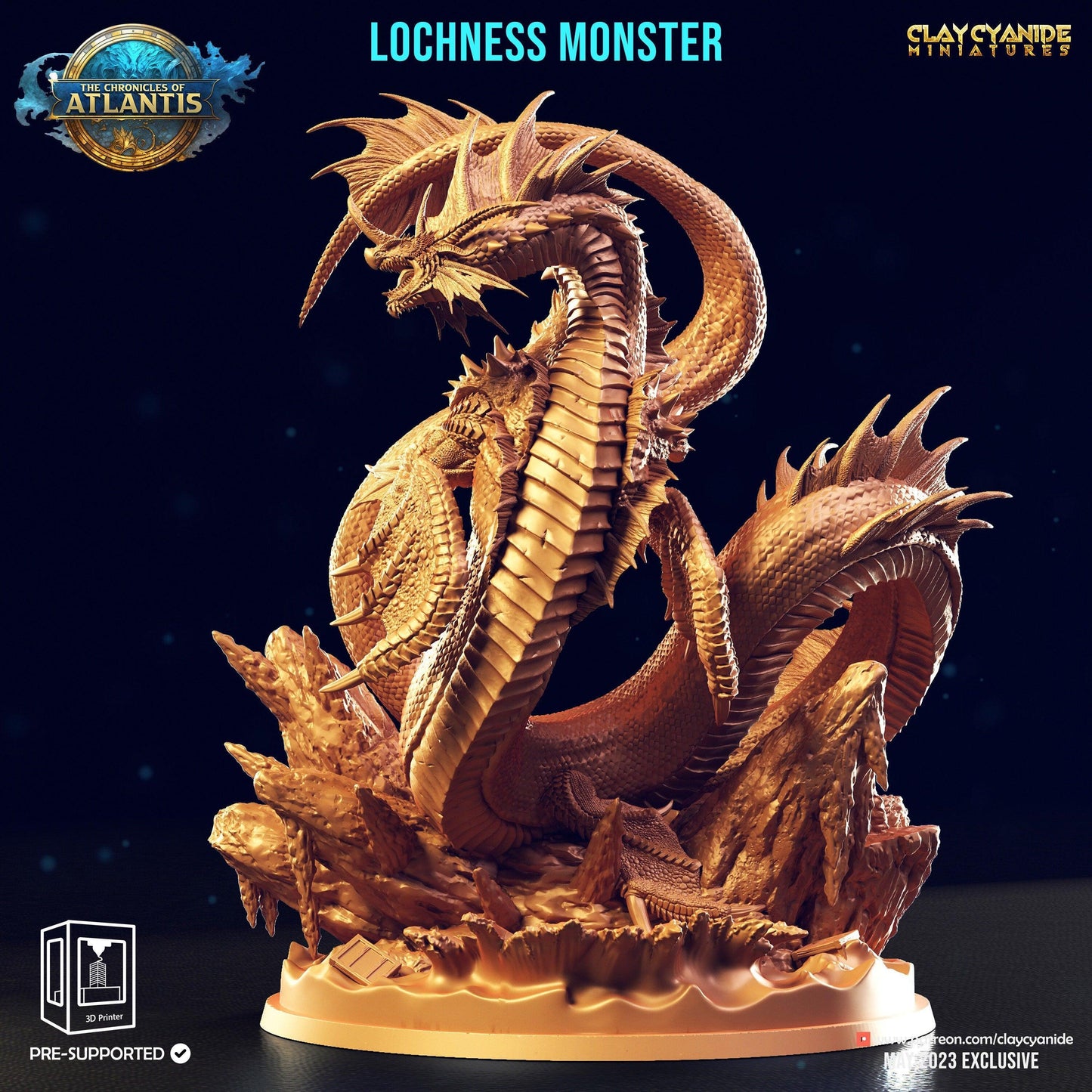 Loch Ness Monster Miniature | Large Boss for Aquatic Campaigns | 32mm Scale - Plague Miniatures
