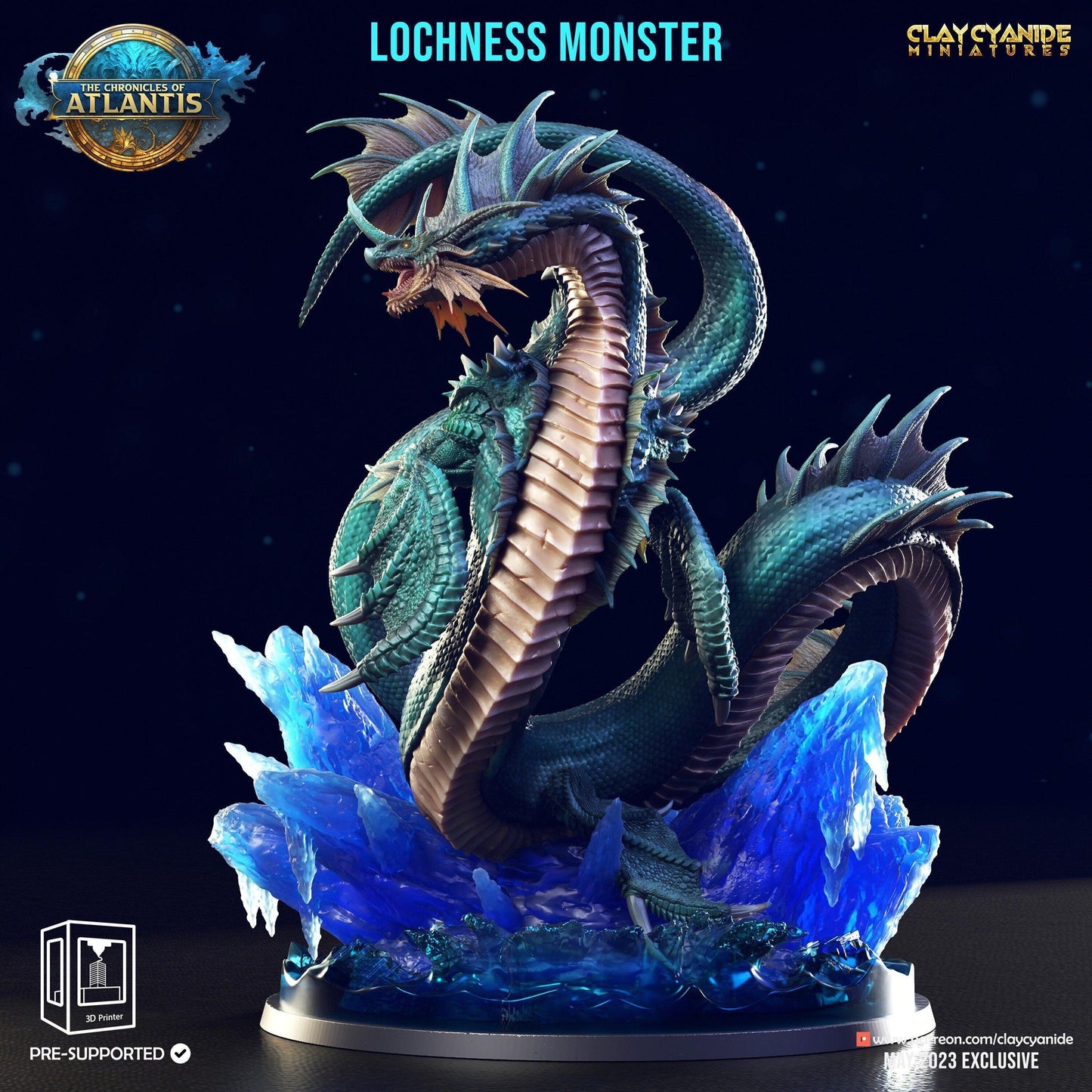 Loch Ness Monster Miniature | Large Boss for Aquatic Campaigns | 32mm Scale - Plague Miniatures