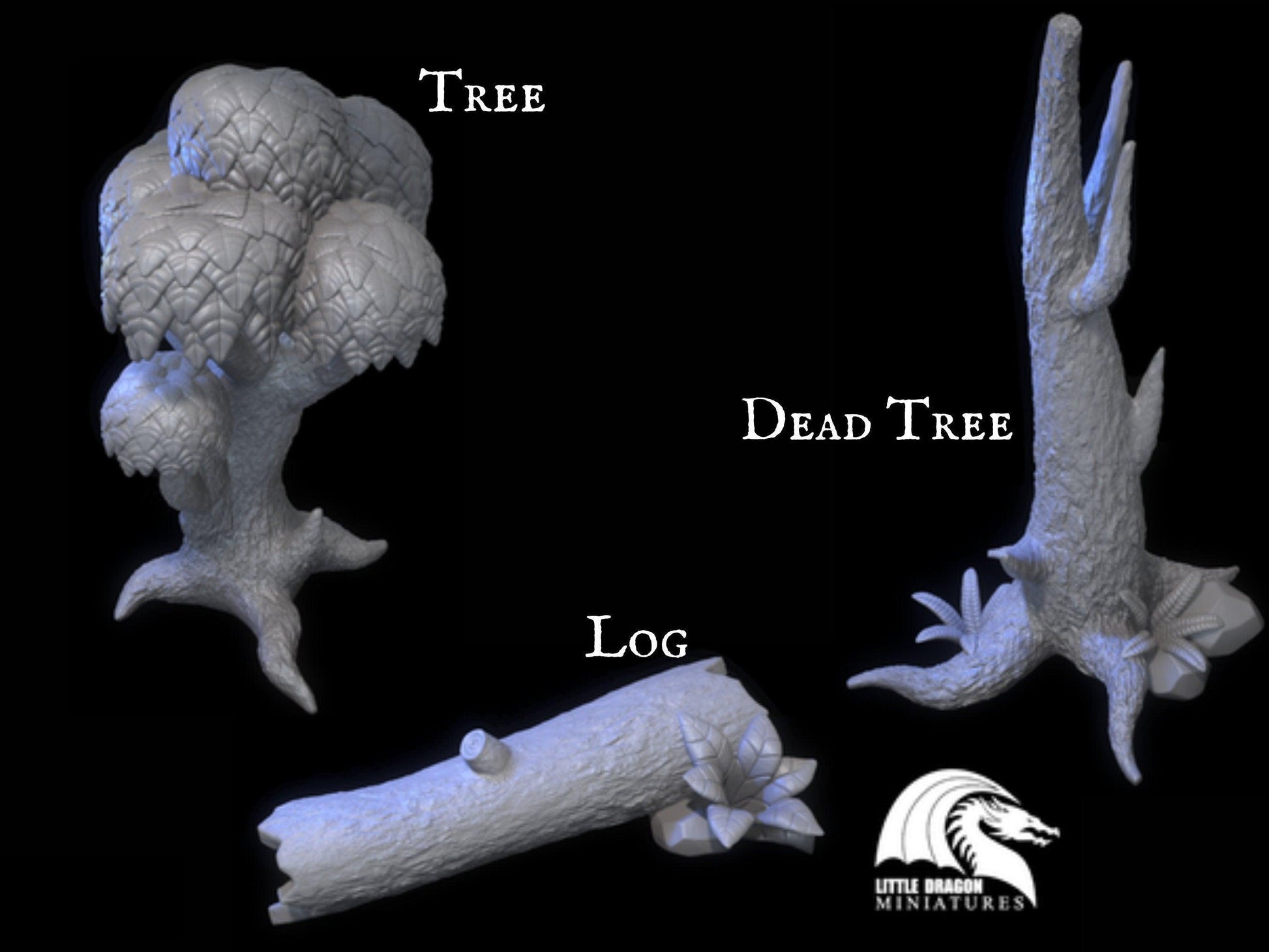 Log and Forest Terrain Miniatures Set - 32mm Scale | Tabletop Gaming Accessories - Plague Miniatures