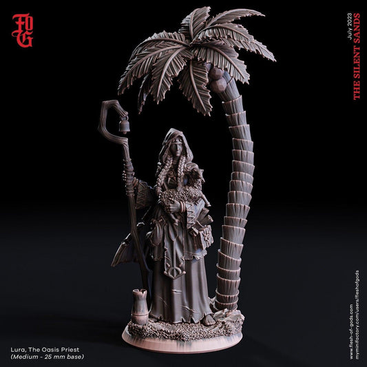 Lura, Oasis Priest Miniature | Sandborn Priest for tabletop games | 32mm Scale - Plague Miniatures