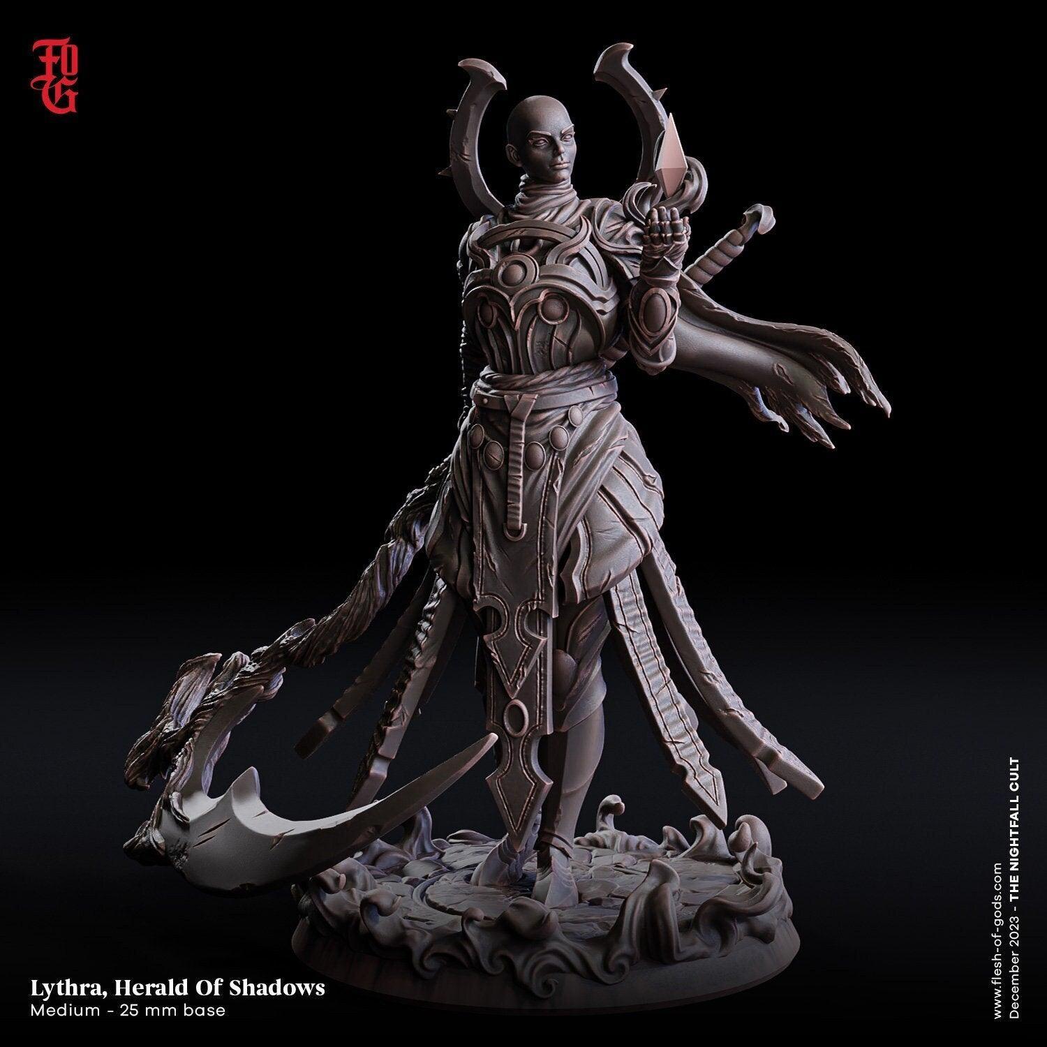 Lythra, Herald of Shadows Miniature | Female Shadowmancer Spellcaster Figurine | 32mm Scale or 75mm Scale - Plague Miniatures