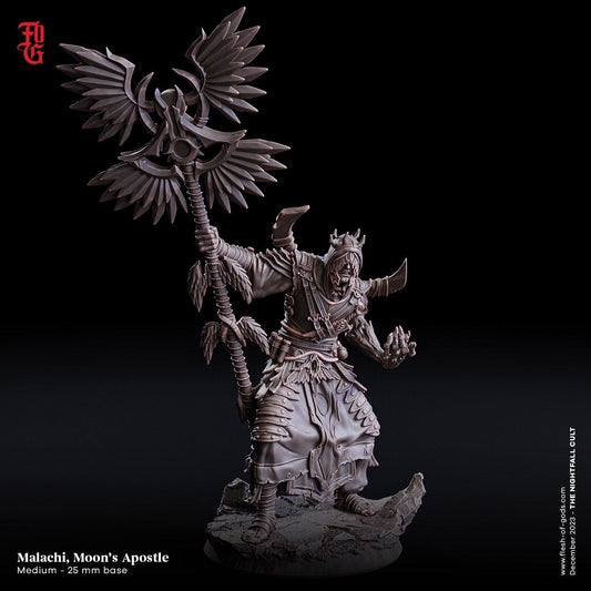 Malachi, Moon's Apostle Warlock Miniature | Spellcasting DnD 5e Figurine | 32mm Scale or 75mm Scale - Plague Miniatures