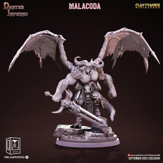 Malacoda Demon Miniature | Fiery Overlord Monster for Dungeons and Dragons | 32mm Scale - Plague Miniatures