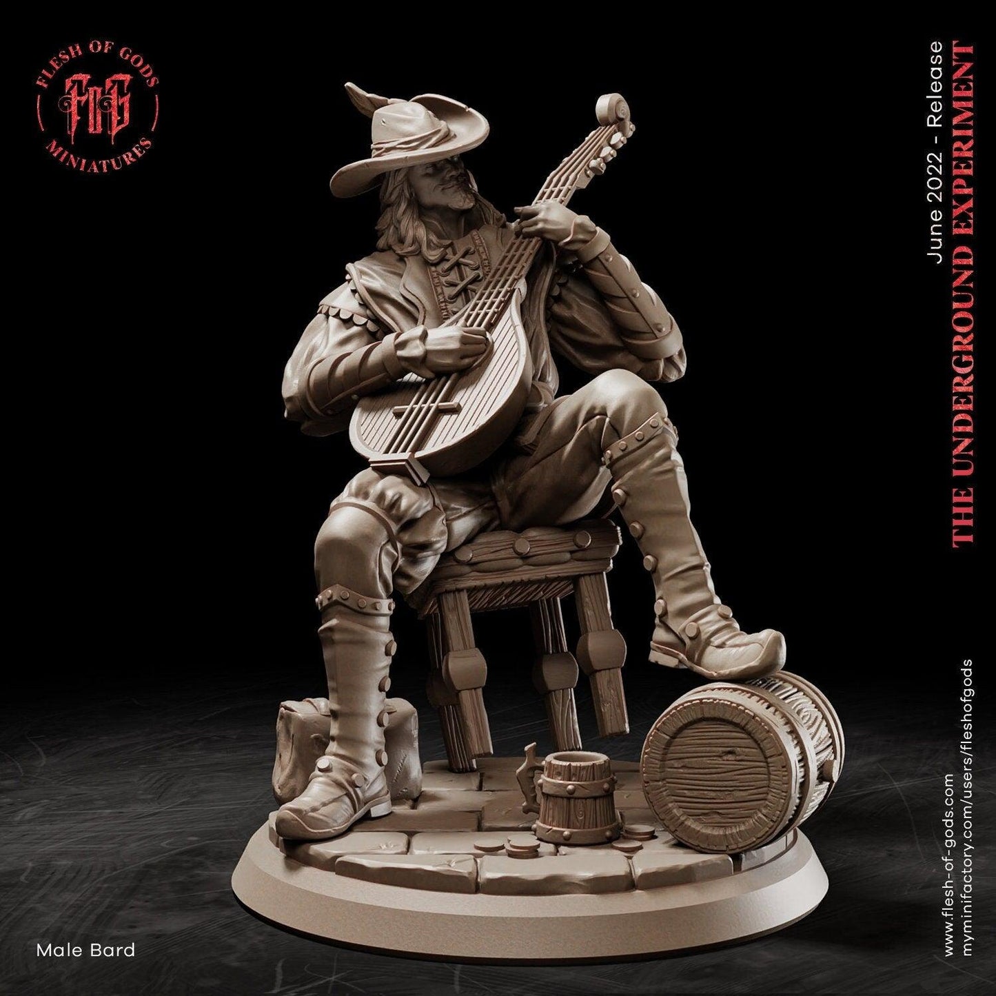 Male Bard Miniature | Guitar-wielding DnD NPC Bard | 32mm Scale - Plague Miniatures