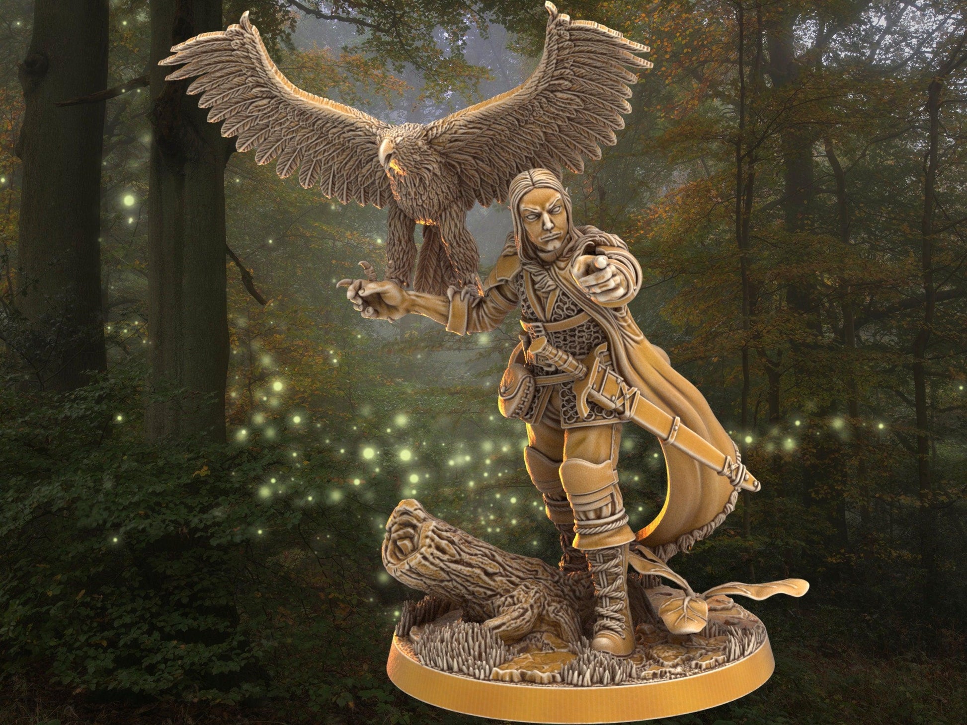 Male DnD Ranger with eagle companion miniature | bird miniature | 32mm Scale DnD 5e | DnD ranger | DnD Miniature | Dungeons and Dragon - Plague Miniatures