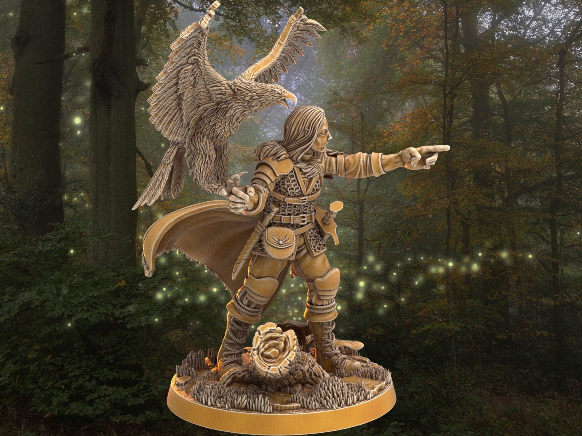 Male DnD Ranger with eagle companion miniature | bird miniature | 32mm Scale DnD 5e | DnD ranger | DnD Miniature | Dungeons and Dragon - Plague Miniatures