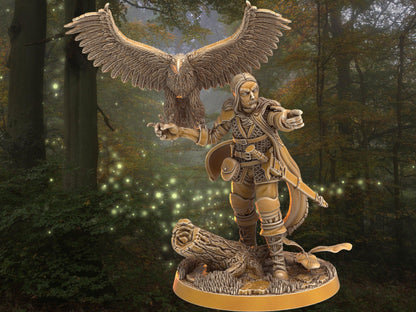 Male DnD Ranger with eagle companion miniature | bird miniature | 32mm Scale DnD 5e | DnD ranger | DnD Miniature | Dungeons and Dragon - Plague Miniatures