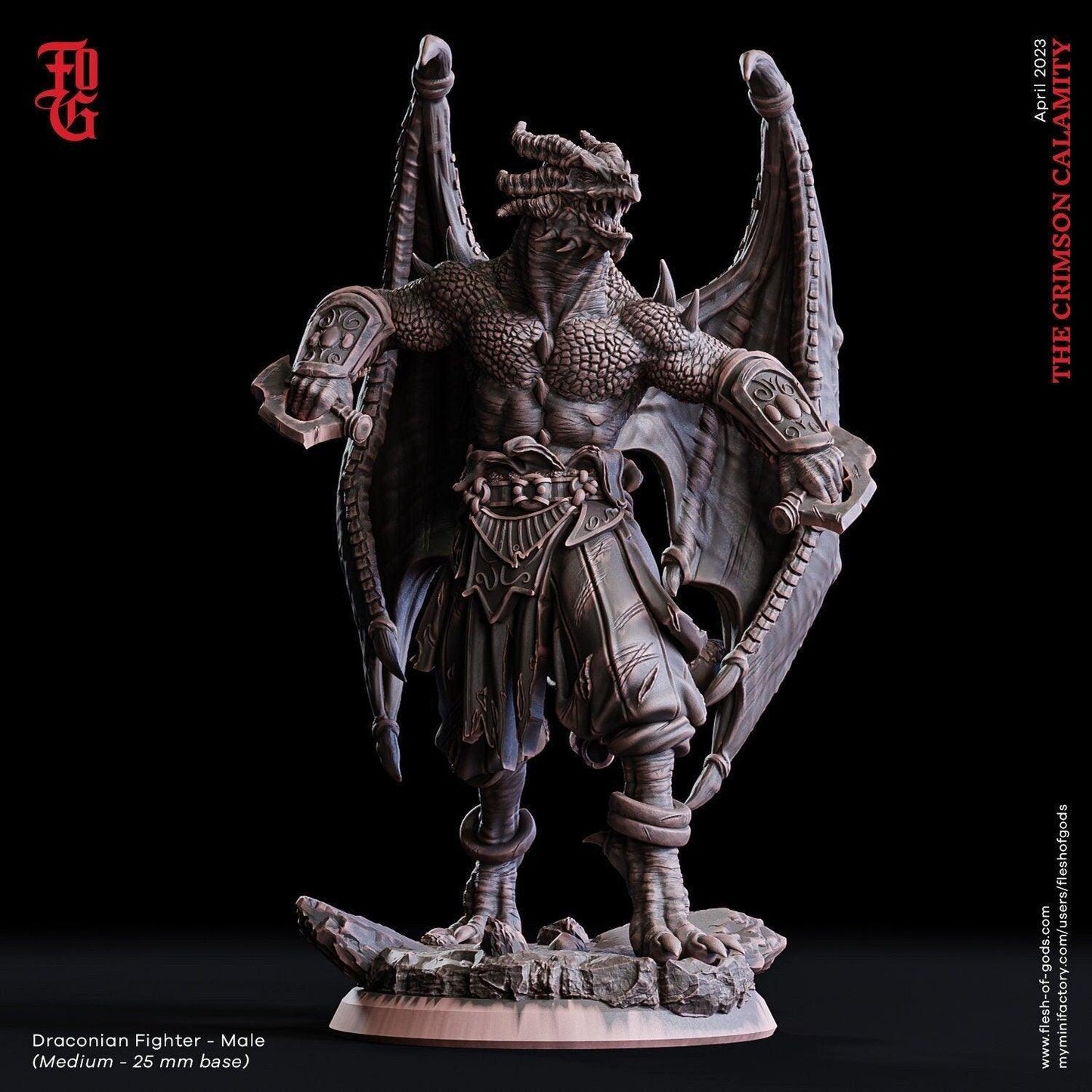 Male Draconian Fighter Miniature | Formidable Warrior for DnD Realms | 32mm Scale - Plague Miniatures
