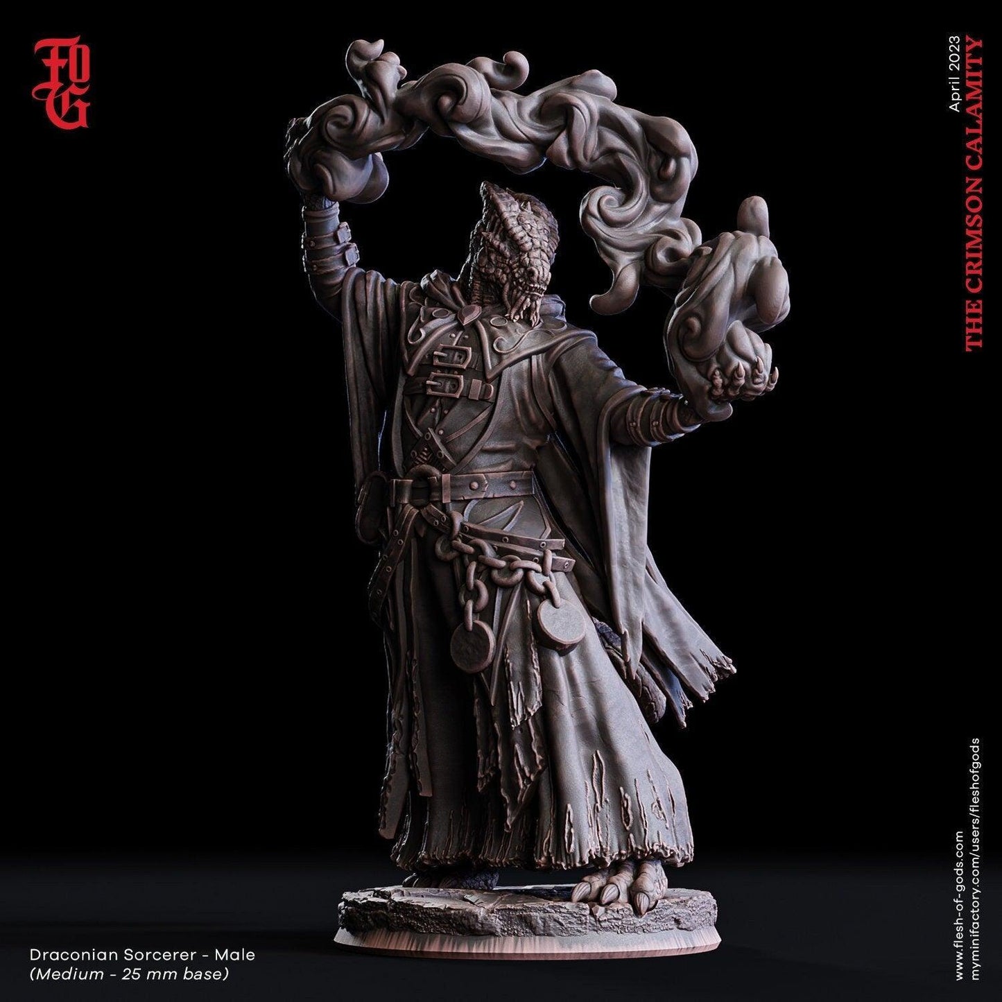 Male Draconian Sorcerer Miniature | Magical Conduit of DnD Realms | 32mm Scale - Plague Miniatures