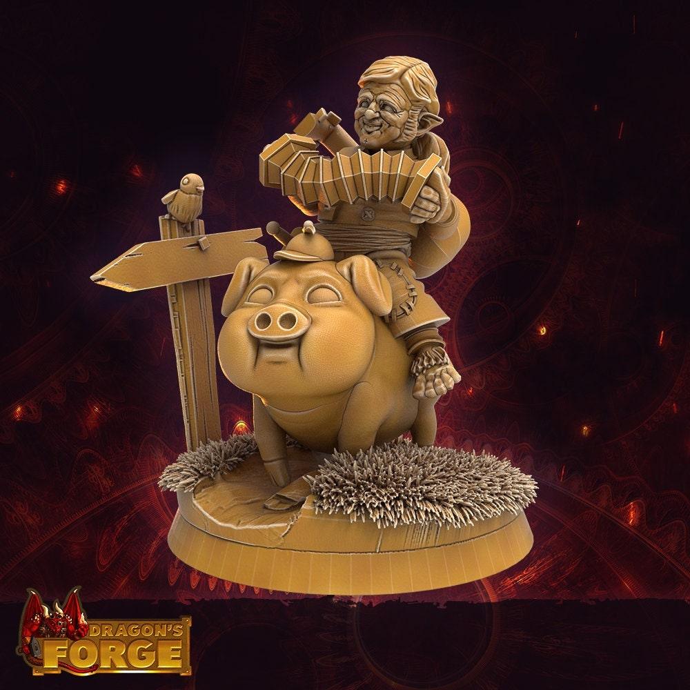 Male Halfling Bard Miniature Pig Riders - 3 Poses - 32mm scale Tabletop gaming DnD Miniature Dungeons and Dragons, dnd bard halfling - Plague Miniatures