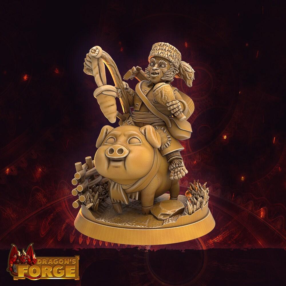 Male Halfling Trapper Miniature Pig Riders - 3 Poses - 32mm scale Tabl ...
