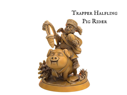 Male Halfling Trapper Miniature Pig Riders - 3 Poses - 32mm scale Tabletop gaming DnD Miniature Dungeons and Dragons, dnd halfling - Plague Miniatures shop for DnD Miniatures