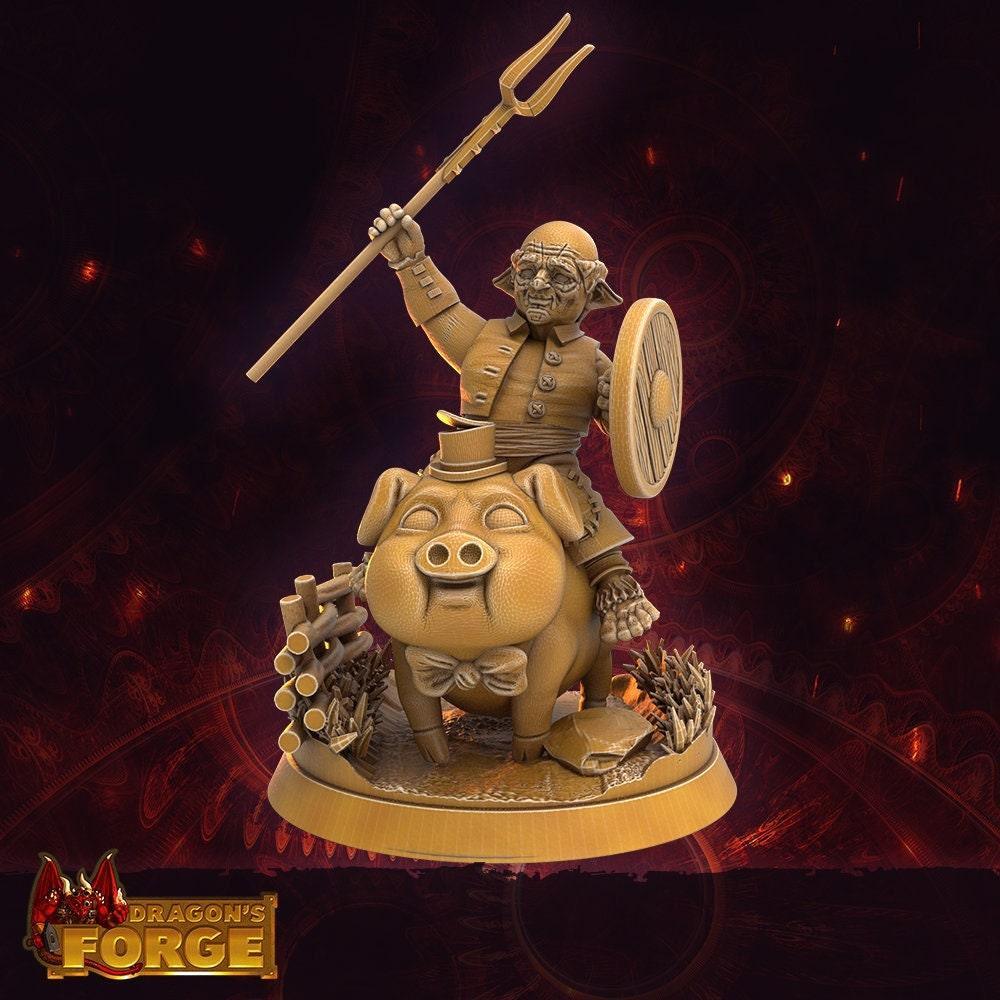 Male Halfling w/ spear Miniature Pig Rider - 3 Poses - 32mm scale Tabletop gaming DnD Miniature Dungeons and Dragons, dnd halfling - Plague Miniatures