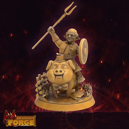 Male Halfling w/ spear Miniature Pig Rider - 3 Poses - 32mm scale Tabletop gaming DnD Miniature Dungeons and Dragons, dnd halfling - Plague Miniatures