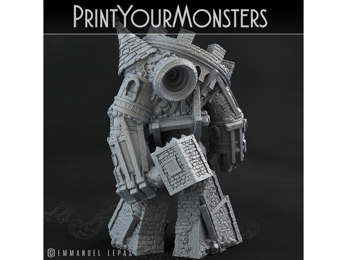 Medieval Construct Golem Miniature | Castle-Turned Titan for Tabletop Epics | 28mm or 32mm Scale - Plague Miniatures