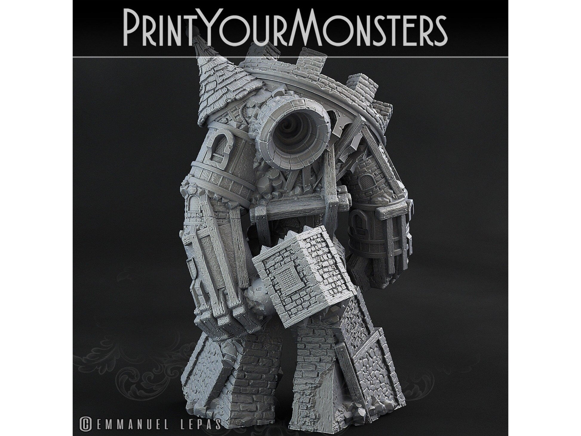 Medieval Construct Golem Miniature | Castle-Turned Titan for Tabletop Epics | 28mm or 32mm Scale - Plague Miniatures