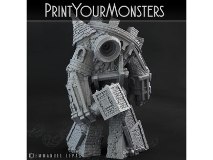 Medieval Construct Golem Miniature | Castle-Turned Titan for Tabletop Epics | 28mm or 32mm Scale - Plague Miniatures