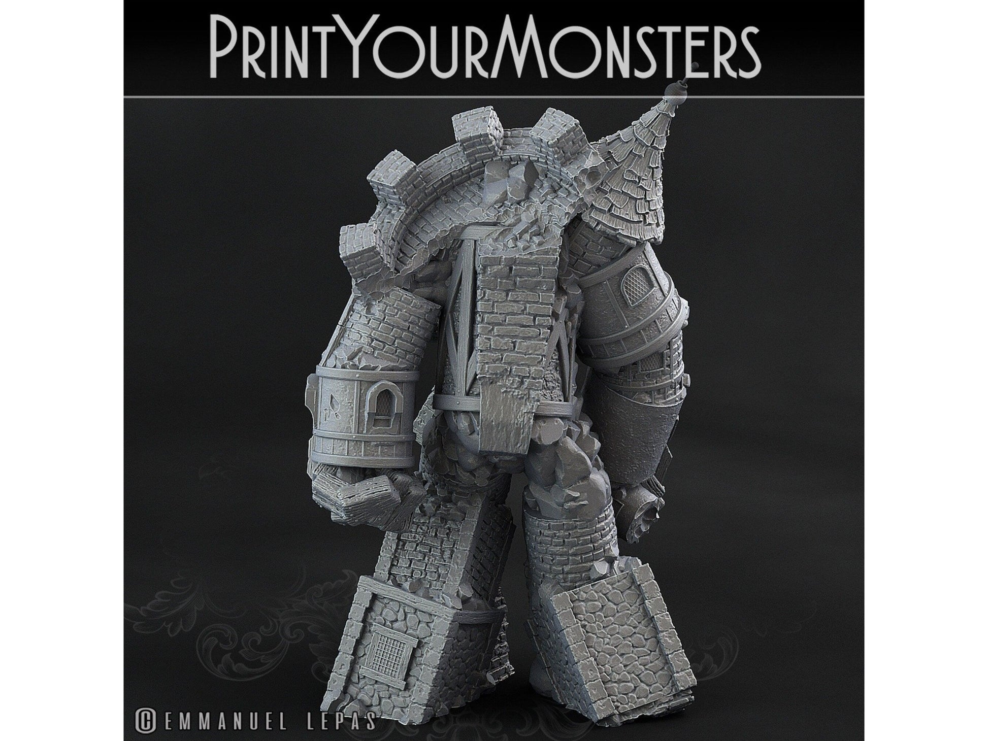 Medieval Construct Golem Miniature | Castle-Turned Titan for Tabletop Epics | 28mm or 32mm Scale - Plague Miniatures
