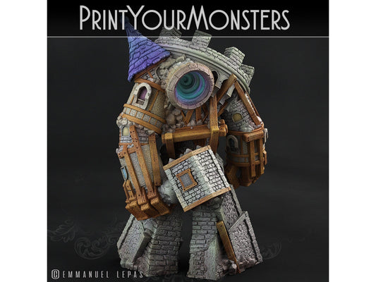 Medieval Construct Golem Miniature | Castle-Turned Titan for Tabletop Epics | 28mm or 32mm Scale - Plague Miniatures