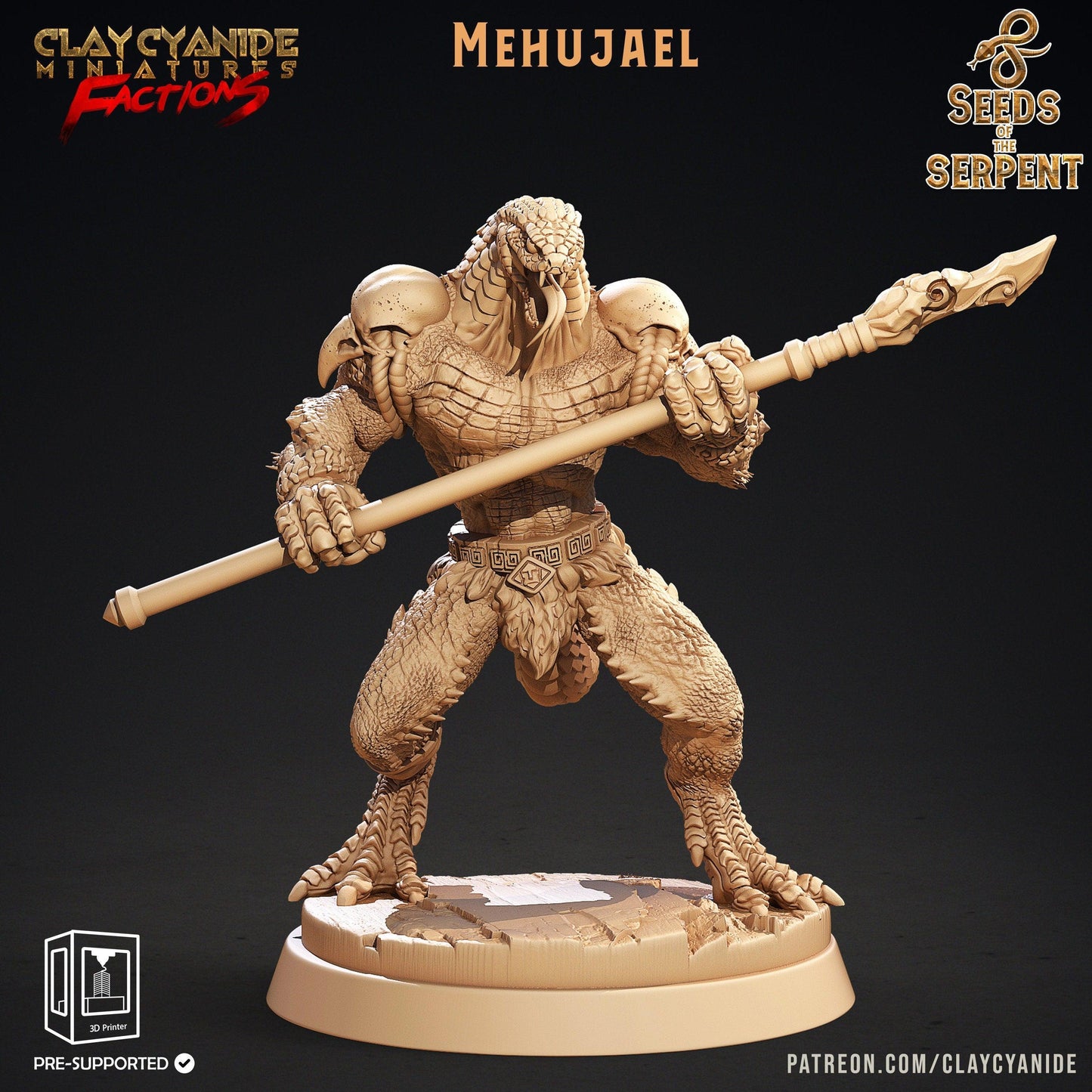 Mehujael Yuan-Ti Warrior Miniature | Tenacious Serpent Brawler for Tabletop Games | 32mm Scale - Plague Miniatures