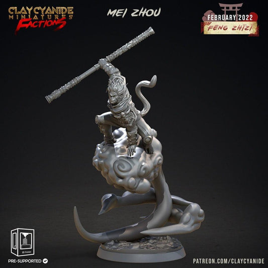 Mei Zhou Apefolk Fighter Miniature | Varana Hero for Tabletop Adventures | 32mm Scale - Plague Miniatures