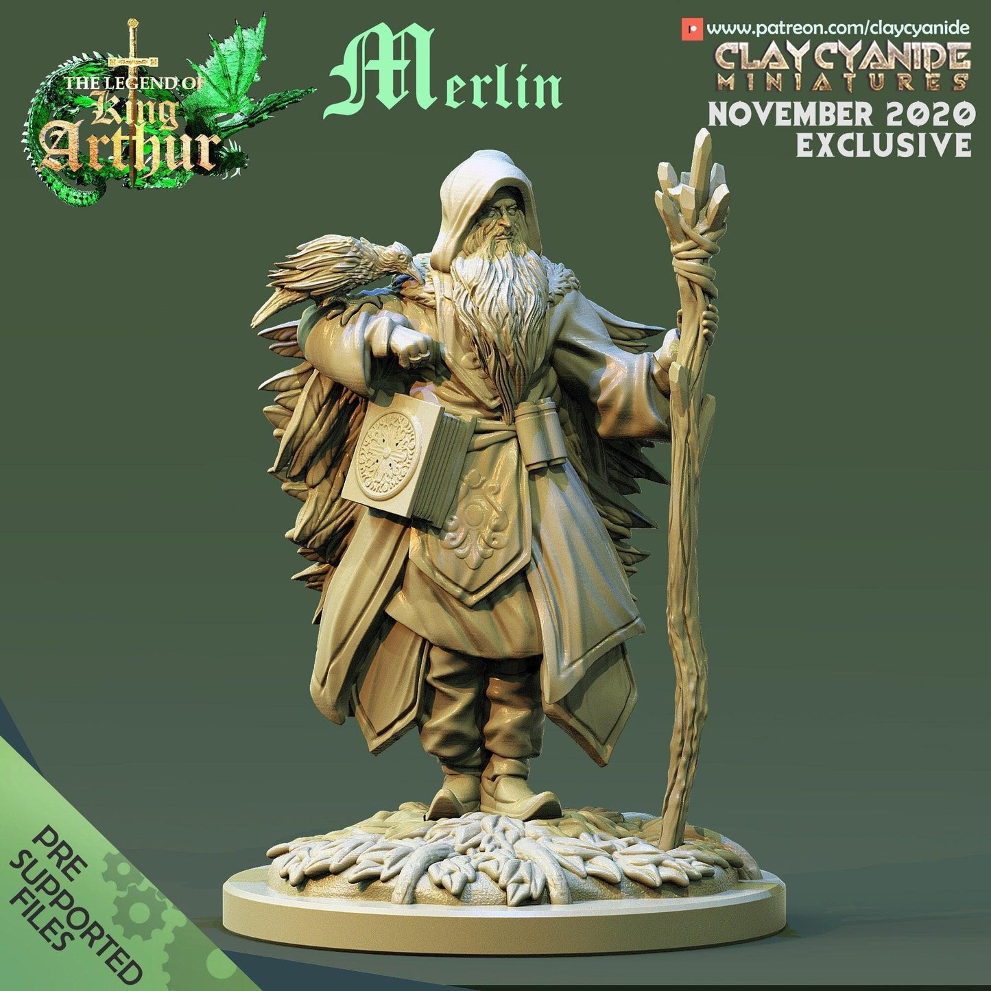 Merlin Wizard Miniature | Legendary Enchanter for Tabletop RPGs | 32mm Scale - Plague Miniatures