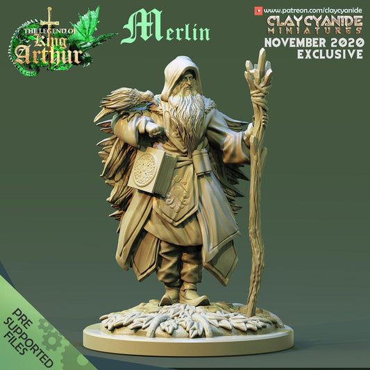 Merlin Wizard Miniature | Legendary Enchanter for Tabletop RPGs | 32mm Scale - Plague Miniatures