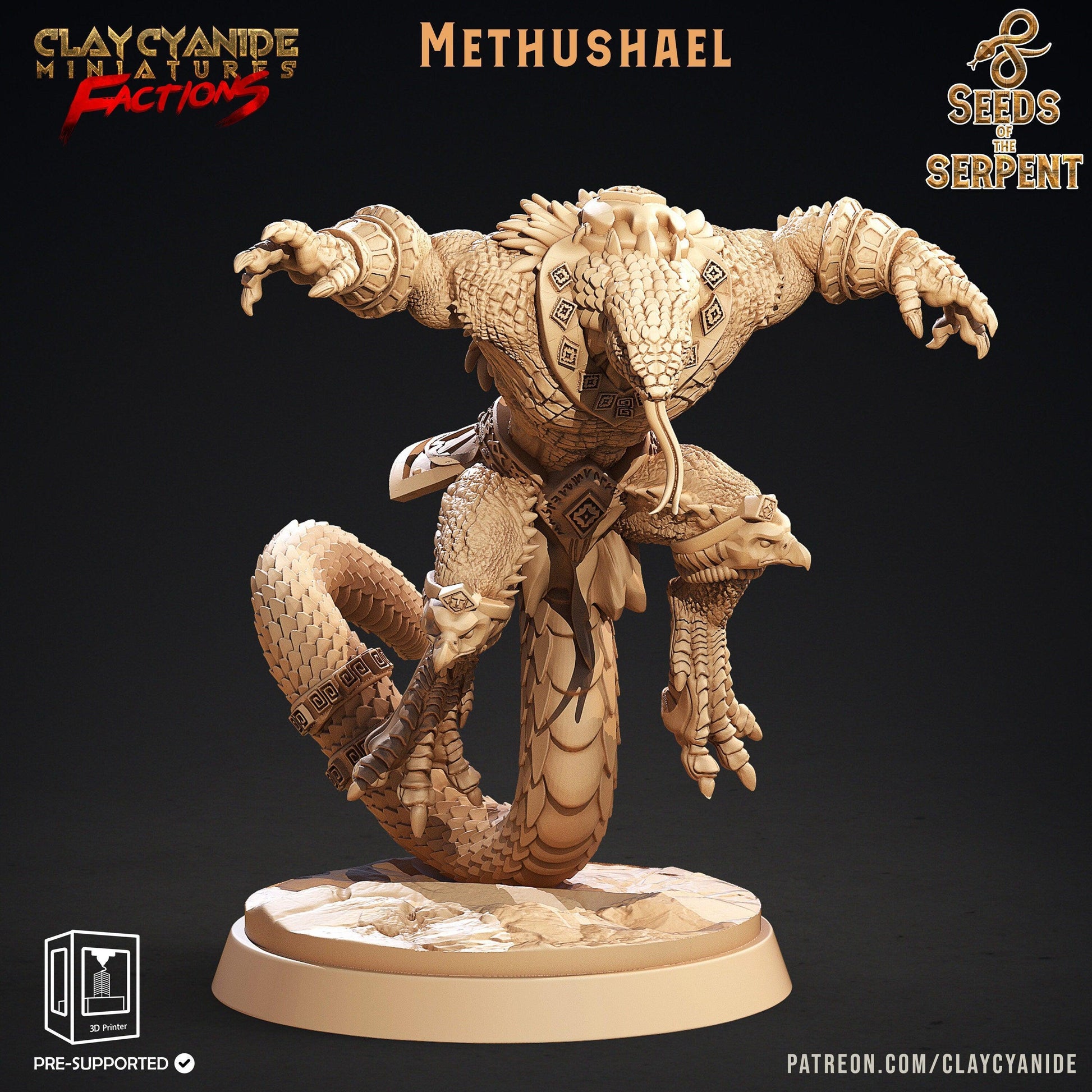 Methushael Great Yuan-Ti Warrior Miniature | Supreme Serpent Champion | 32mm Scale - Plague Miniatures