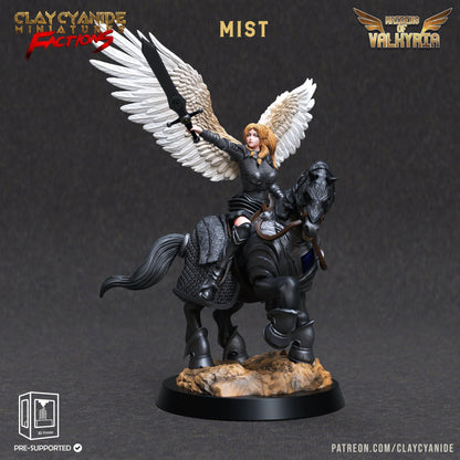 Mist Valkyrie Warrior Miniature | Ethereal Rider on Epic Steed for DnD 5e | 32mm Scale - Plague Miniatures