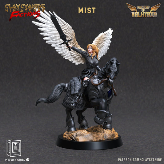 Mist Valkyrie Warrior Miniature | Ethereal Rider on Epic Steed for DnD 5e | 32mm Scale - Plague Miniatures