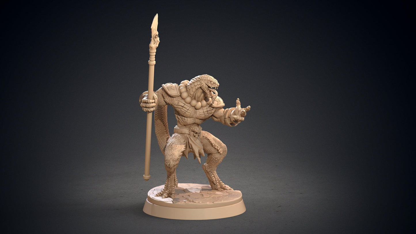 Moab Yuan-Ti Spear Warrior Miniature | Lethal Serpent Hybrid for TTRPGs | 32mm Scale - Plague Miniatures
