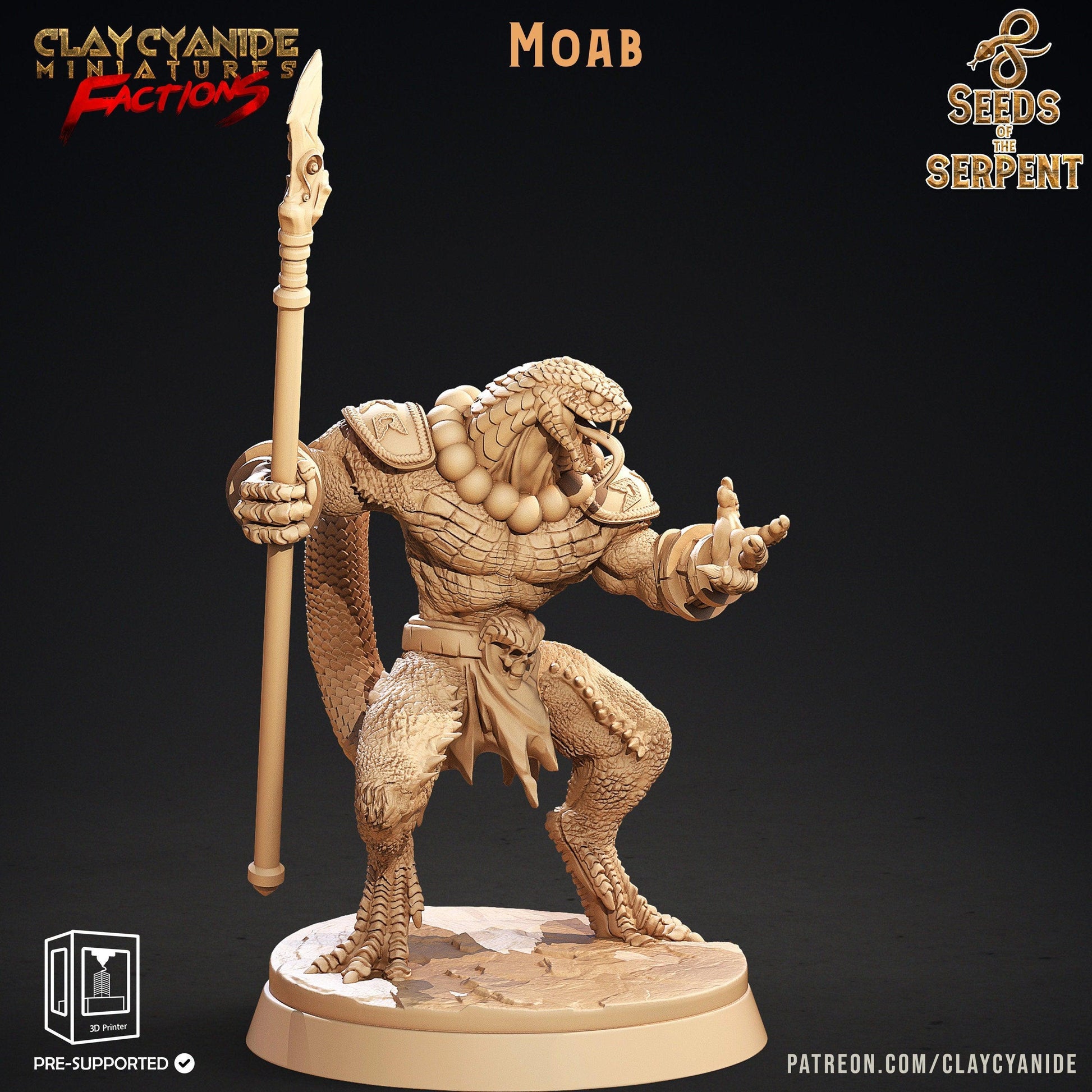 Moab Yuan-Ti Spear Warrior Miniature | Lethal Serpent Hybrid for TTRPGs | 32mm Scale - Plague Miniatures