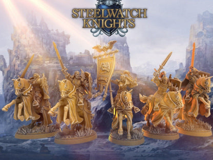 Mounted Paladin miniature Steelwatch | 28mm Scale | DnD Miniature | Dungeons and Dragons | Female Paladin knight - Plague Miniatures