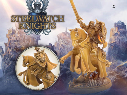 Mounted Paladin miniature Steelwatch | 28mm Scale | DnD Miniature | Dungeons and Dragons | Female Paladin knight - Plague Miniatures