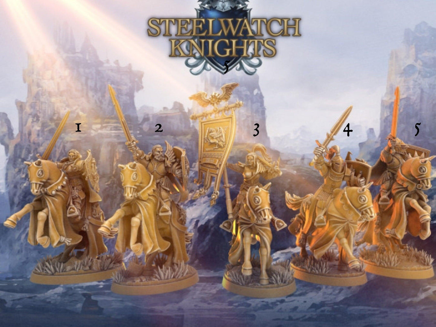 Mounted Paladin miniature Steelwatch | 28mm Scale | DnD Miniature | Dungeons and Dragons | Female Paladin knight - Plague Miniatures