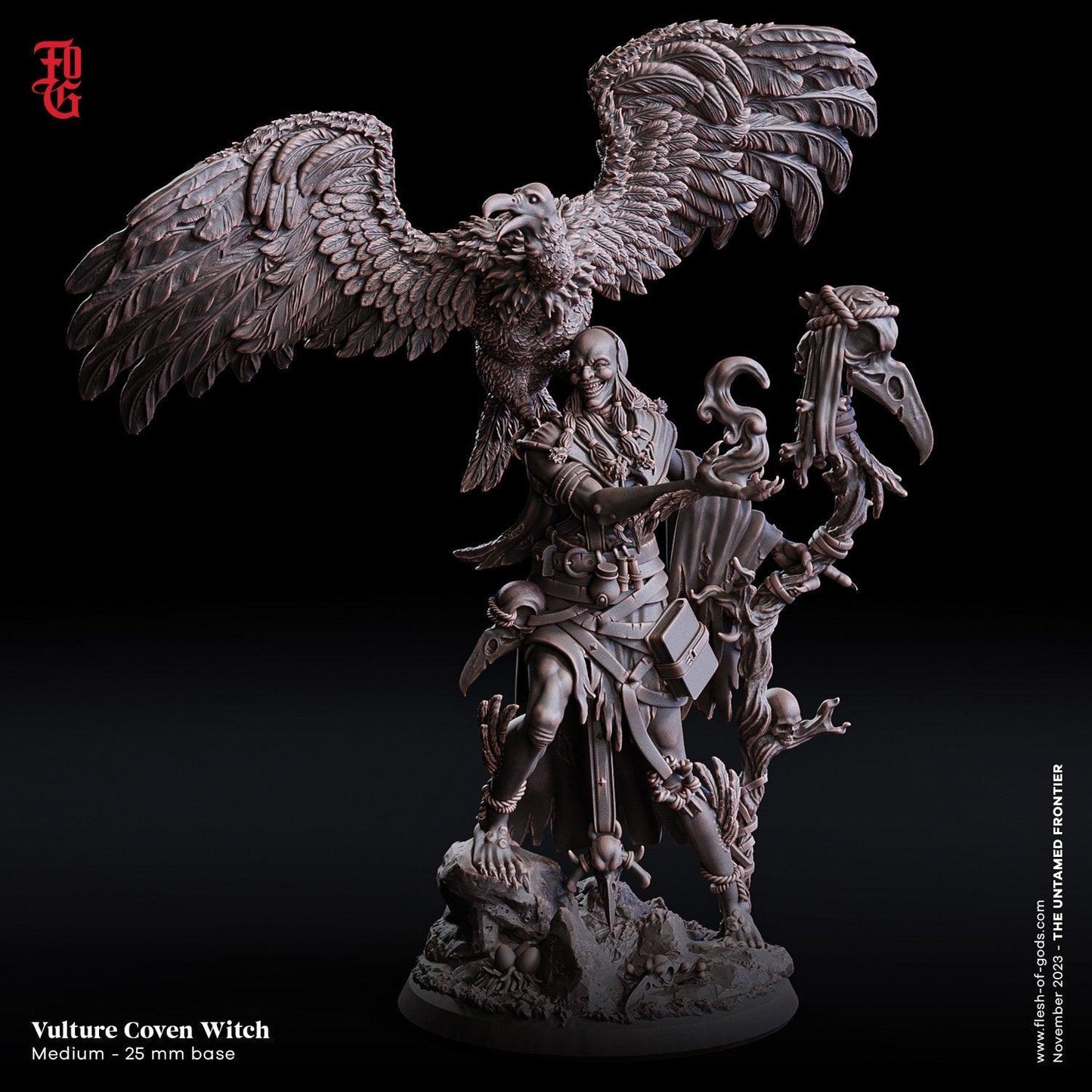 Mounted Vulture Coven Witch Miniature | Bewitching Addition for Wild West Campaigns | 50mm Base - Plague Miniatures shop for DnD Miniatures