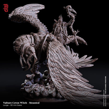 Mounted Vulture Coven Witch Miniature | Bewitching Addition for Wild West Campaigns | 50mm Base - Plague Miniatures