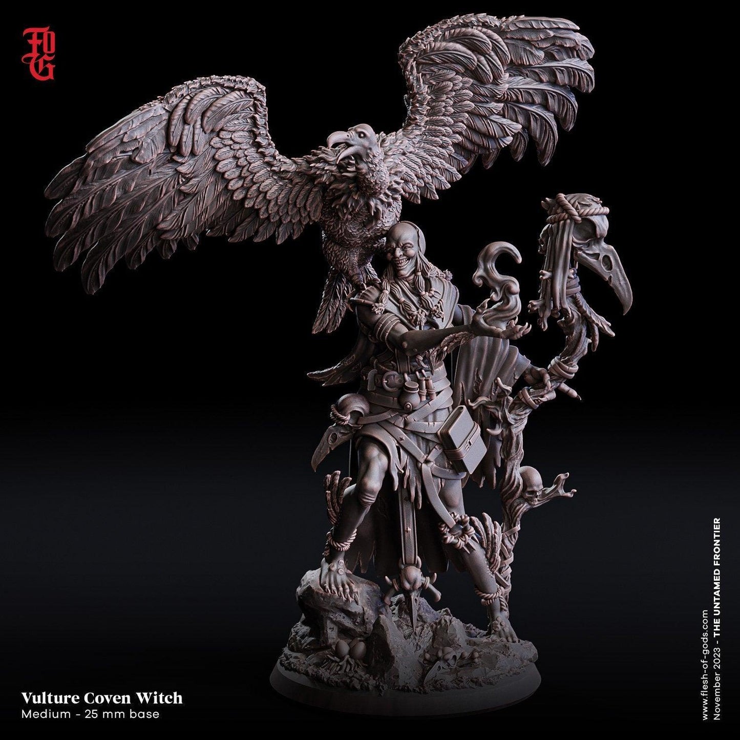 Mounted Vulture Coven Witch Miniature | Bewitching Addition for Wild West Campaigns | 50mm Base - Plague Miniatures
