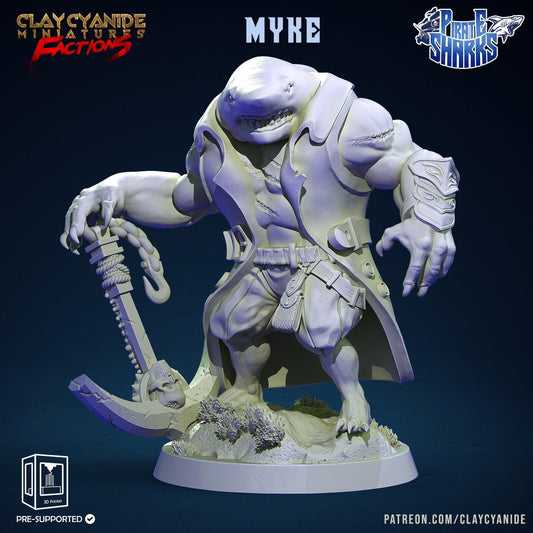 Myke, the Muscular Pirate Shark with an Anchor Miniature | Sea Adventure DnD Miniature | Pirate Sharkin 32mm Scale - Plague Miniatures