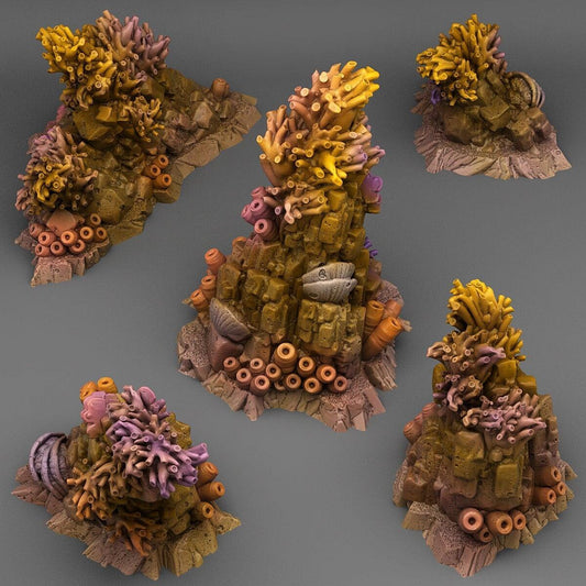Mystical Coral Rock Miniatures | Ocean Wargaming Terrain Set | 28mm or 32mm Scale - Plague Miniatures