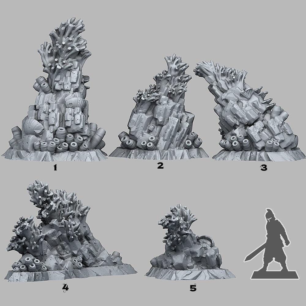 Mystical Coral Rock Miniatures | Ocean Wargaming Terrain Set | 28mm or 32mm Scale - Plague Miniatures