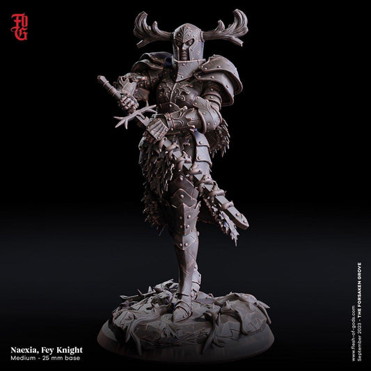 Naexia, Fey Knight Miniature | Noble Female Warrior for DnD Adventure | 32mm Scale - Plague Miniatures
