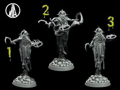 Necromancer Miniature - 3 Poses - 28mm scale Tabletop gaming DnD Miniature Dungeons and Dragons, dnd 5e - Plague Miniatures