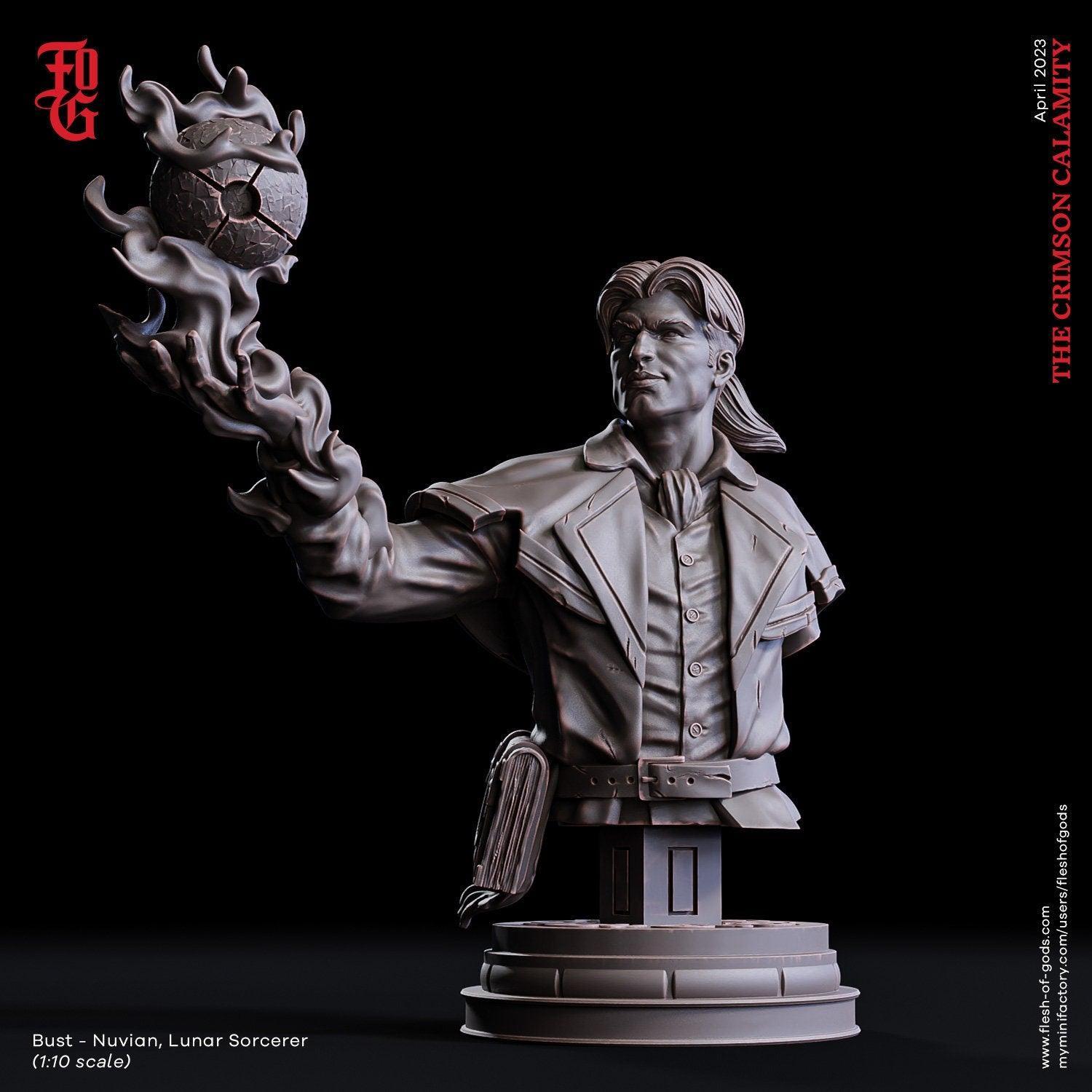 Nuvian, Lunar Sorcerer Miniature | Harness Moonlit Magic in DnD Adventures | 32mm Scale - Plague Miniatures