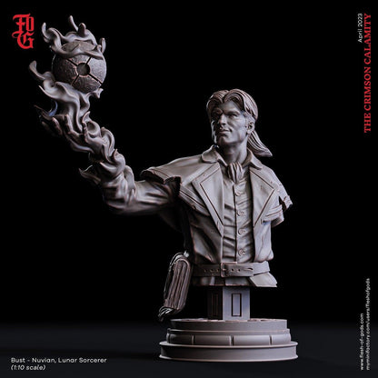 Nuvian, Lunar Sorcerer Miniature | Harness Moonlit Magic in DnD Adventures | 32mm Scale - Plague Miniatures