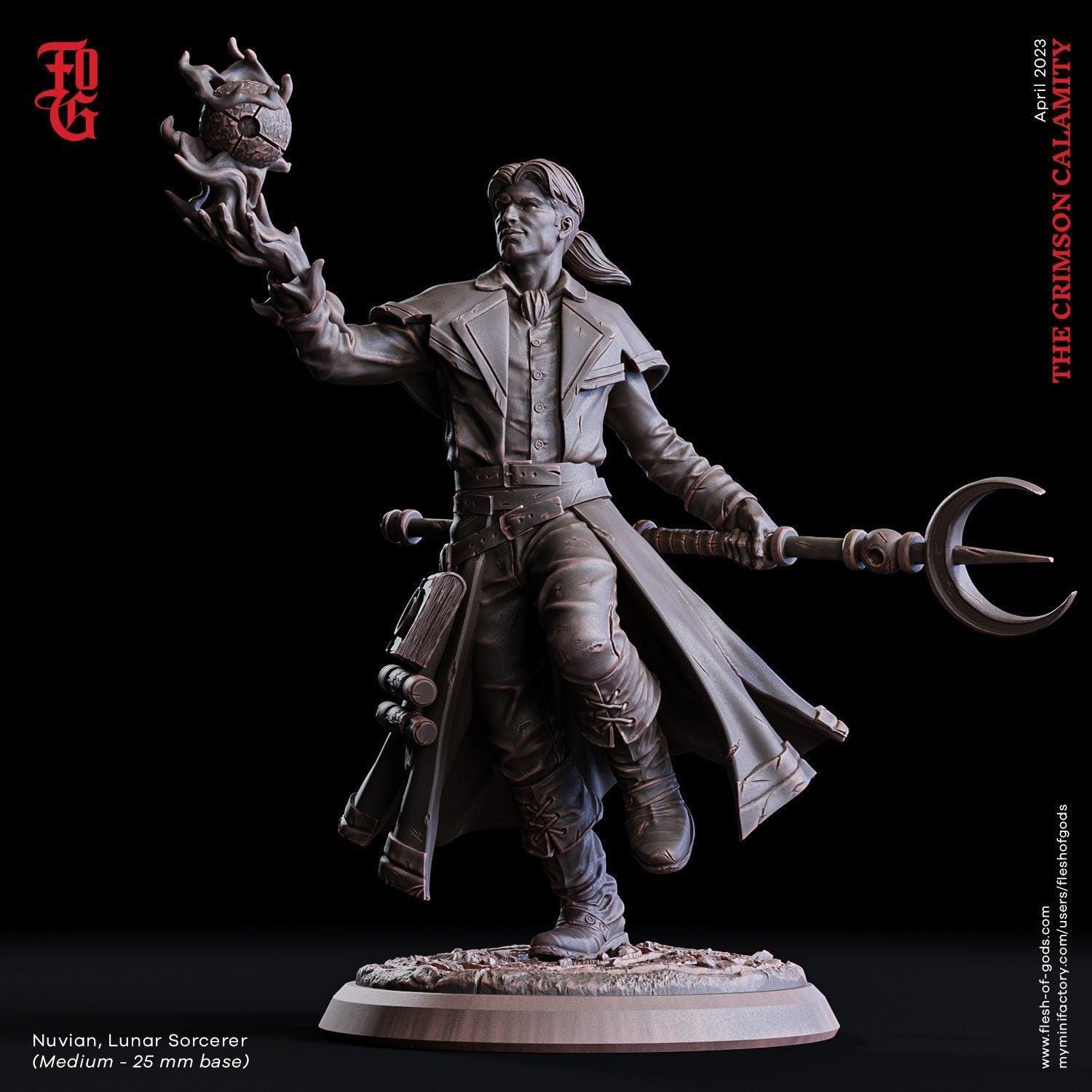 Nuvian, Lunar Sorcerer Miniature | Harness Moonlit Magic in DnD Adventures | 32mm Scale - Plague Miniatures