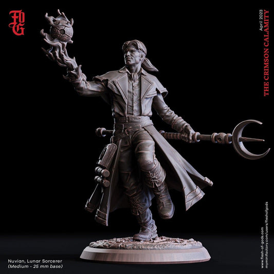 Nuvian, Lunar Sorcerer Miniature | Harness Moonlit Magic in DnD Adventures | 32mm Scale - Plague Miniatures