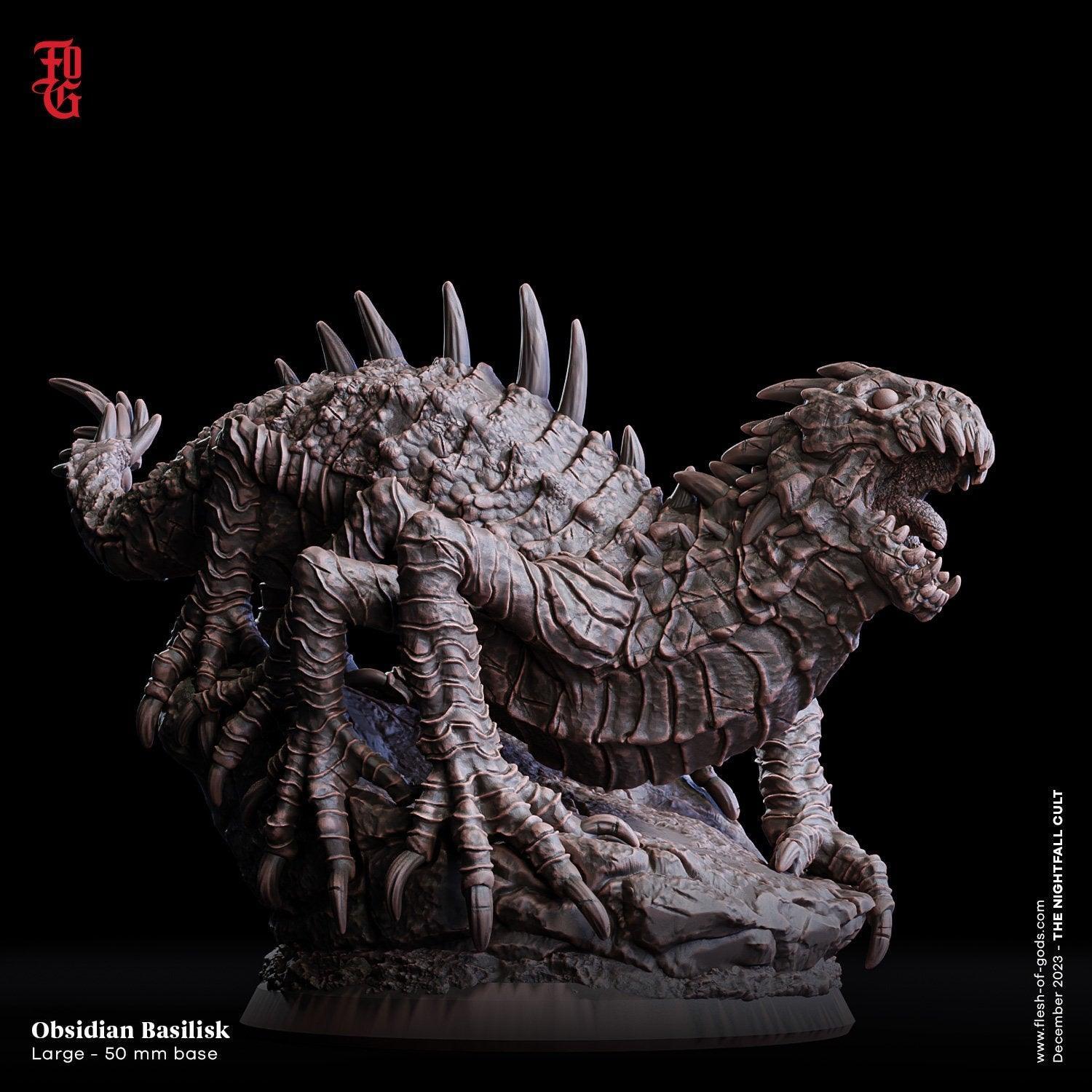 Obsidian Basilisk Miniature | Fantasy Monstrosity Figurine | 50mm Base - Plague Miniatures