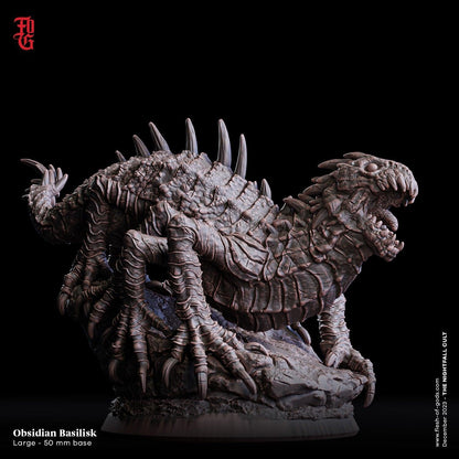 Obsidian Basilisk Miniature | Fantasy Monstrosity Figurine | 50mm Base - Plague Miniatures