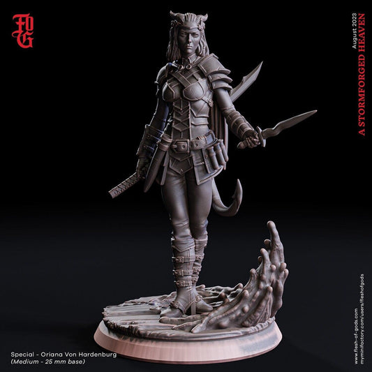 Oriana von Hardenburg Tiefling Miniature | Enigmatic Female Figure for DnD | 32mm Scale - Plague Miniatures